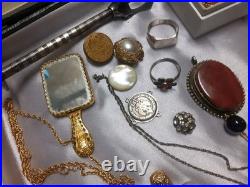Lot Bijoux Anciens Broche+Bague+Collier Montre. Gousset+Miroir+Diver+ Poinçons