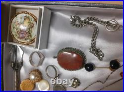 Lot Bijoux Anciens Broche+Bague+Collier Montre. Gousset+Miroir+Diver+ Poinçons
