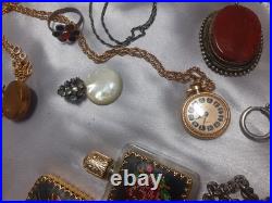 Lot Bijoux Anciens Broche+Bague+Collier Montre. Gousset+Miroir+Diver+ Poinçons