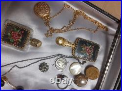 Lot Bijoux Anciens Broche+Bague+Collier Montre. Gousset+Miroir+Diver+ Poinçons