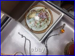 Lot Bijoux Anciens Broche+Bague+Collier Montre. Gousset+Miroir+Diver+ Poinçons