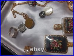 Lot Bijoux Anciens Broche+Bague+Collier Montre. Gousset+Miroir+Diver+ Poinçons