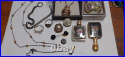 Lot Bijoux Anciens Broche+Bague+Collier Montre. Gousset+Miroir Poinçons