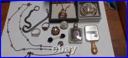 Lot Bijoux Anciens Broche+Bague+Collier Montre. Gousset+Miroir Poinçons