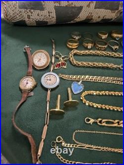 Lot De Bijoux Fantaisie Et Montres Plaque Or Ancien Et Récents Bon État Général