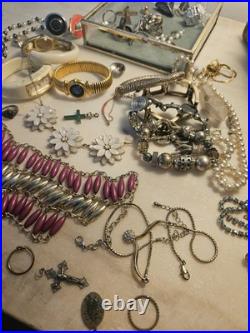 Lot bijoux anciens vintage & modernes + montres mécaniques argent fantaisie
