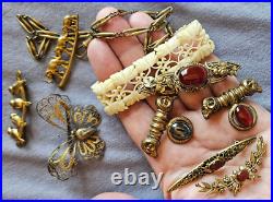 Lot de 10 bijoux anciens pour collection 8 broches 1 bracelet 1 chaîne de montre