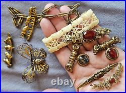 Lot de 10 bijoux anciens pour collection 8 broches 1 bracelet 1 chaîne de montre