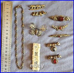 Lot de 10 bijoux anciens pour collection 8 broches 1 bracelet 1 chaîne de montre