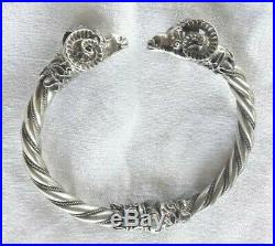 Magnifique Ancien Bracelet Tête de Béliers Argent Massif