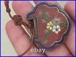 Magnifique ancienne Vintage Chinois Cloisonné Collier Serrure Pendentif Floral