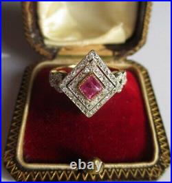 Magnifique bague ancienne pierre rose 72 diamants Or 18 carats & platine 3,9g