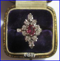 Magnifique bague pompadour ancienne Rubis diamants Or blanc 18 carats 3,7g