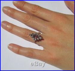 Magnifique bague pompadour ancienne Rubis diamants Or blanc 18 carats 3,7g