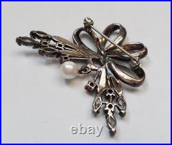 Marcassite GRENAT & CZ Véritable 925 Sterling Silver Bow brooch pin new old stock