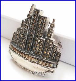 Marcassite Gemstone 925 Sterling Silver City Skyline Broche Pin new old stock
