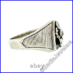 Men's Antique Art Deco 14k Or Blanc Diamant Ruby & bleu émail ELK MOOSE Ring
