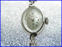 Montre Ancienne Pour Femmes Hamilton Cal. 767 22 Bijoux Cadran Argent 14KWG 14Mm