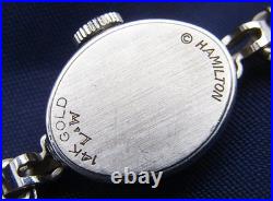 Montre Ancienne Pour Femmes Hamilton Cal. 767 22 Bijoux Cadran Argent 14KWG 14Mm