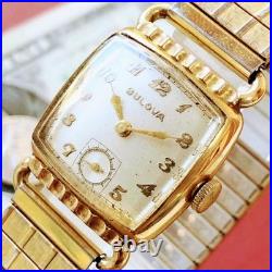 Montre-Bracelet Homme Ancienne Bulova Remontage Main 15 Bijou Plaqué Or