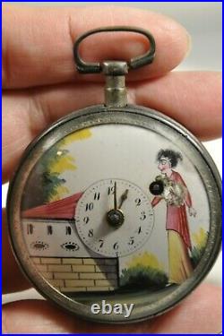 Montre De Gousset A Coq Ancien Antique Enameled Pocket Watch