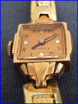 Montre Femme Windup Vintage Benrus Remplie d'Or Fonctionne Femmes Mécanique Suisse