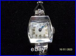 Montre Vintage Clinton Femme 17 Jewel Or Blanc 14K 4 Diamants. Juste d'entretien