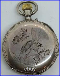 Montre de poche antique XIXe siècle pour femme suisse 800 argent avec cadran en porcelaine fantaisie