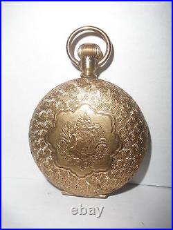 Montre de poche antique en or 14 carats Atlas Co étui de chasse décoré