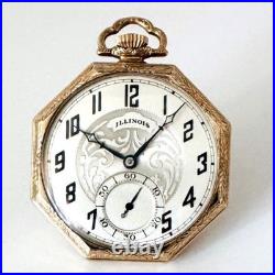 Montre de poche manuelle Illinois grade 405 17 bijoux octogonale doré ancienne