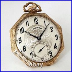 Montre de poche manuelle Illinois grade 405 17 bijoux octogonale doré ancienne