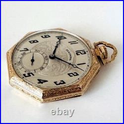 Montre de poche manuelle Illinois grade 405 17 bijoux octogonale doré ancienne