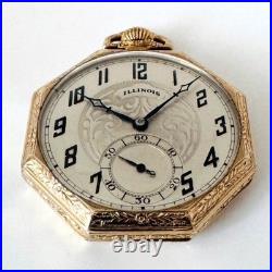 Montre de poche manuelle Illinois grade 405 17 bijoux octogonale doré ancienne