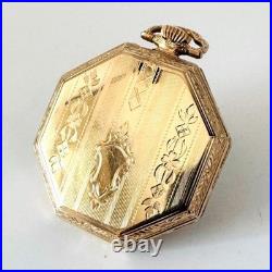 Montre de poche manuelle Illinois grade 405 17 bijoux octogonale doré ancienne