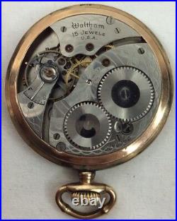 Montre de poche vintage Waltham remplie d'or visage ouvert 37 mm (W157)