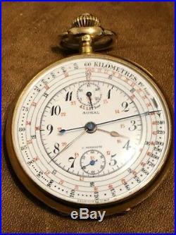 Montre gousset Chronographe ancienne AURICOSTE AURAL or 18k Pocket Watch 1920