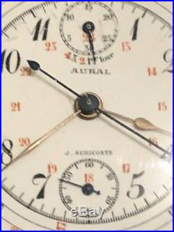 Montre gousset Chronographe ancienne AURICOSTE AURAL or 18k Pocket Watch 1920