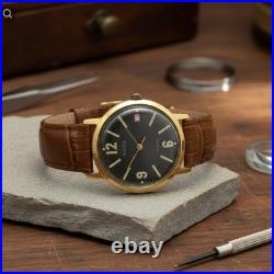 Montre mécanique ancienne URSS plaqué or 18 bijoux date style militaire 40 mm