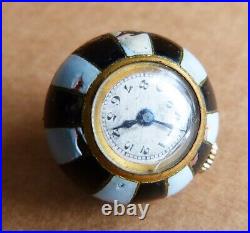 Montre pendentif boule émail vers 1920 Swiss bijou ancien enamel watch