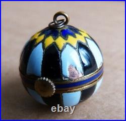 Montre pendentif boule émail vers 1920 Swiss bijou ancien enamel watch