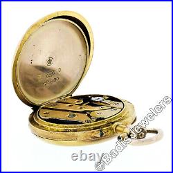 Montre pendentif de poche suisse antique en or 14 carats avec ensemble de brûlure, 50 cctw diamant et rubis