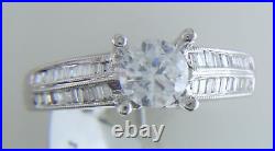 NEUF bague de fiançailles antique baguette ronde diamant 18 carats or blanc canal taille 7