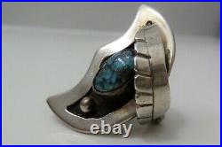 Native American Old Pawn Harvey Sterling Silver Spiderweb Morenci Turquoise ring