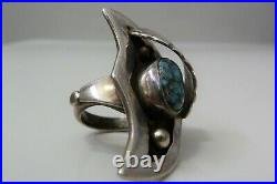 Native American Old Pawn Harvey Sterling Silver Spiderweb Morenci Turquoise ring