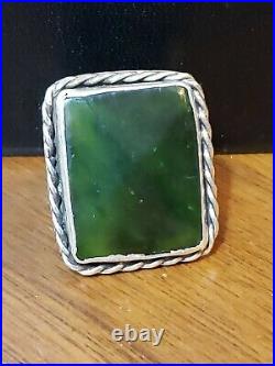 Old Navajo Jade Sterling Silver gras Déclaration Native American Taille 7 ring
