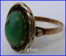 Old Pawn Harvey Native American Navajo Vert Ovale Turquoise Sterling Silver Ring