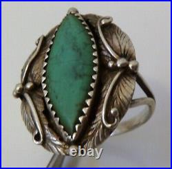 Old Pawn Harvey Native American Navajo marquise turquoise Sterling Silver Ring