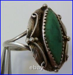 Old Pawn Harvey Native American Navajo marquise turquoise Sterling Silver Ring