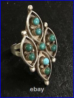 Old Pawn Native American Zuni Sterling Silver Petit Point Turquoise ING Taille 4.5