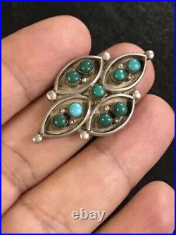 Old Pawn Native American Zuni Sterling Silver Petit Point Turquoise ING Taille 4.5